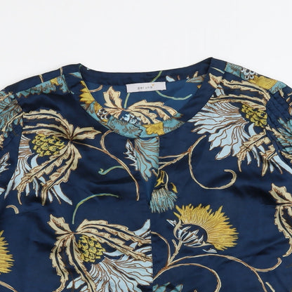 Per Una Womens Blue Floral Polyester Basic Blouse Size 10 Round Neck