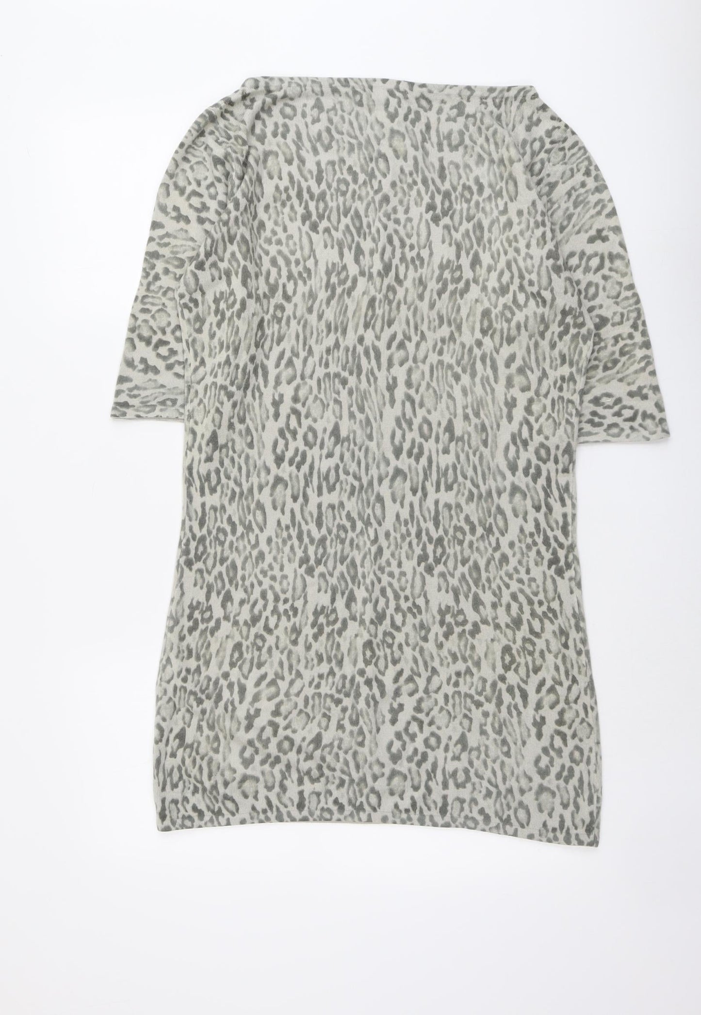 ASOS Womens Beige Animal Print Acrylic A-Line Size 14 Boat Neck Pullover - Leopard Pattern
