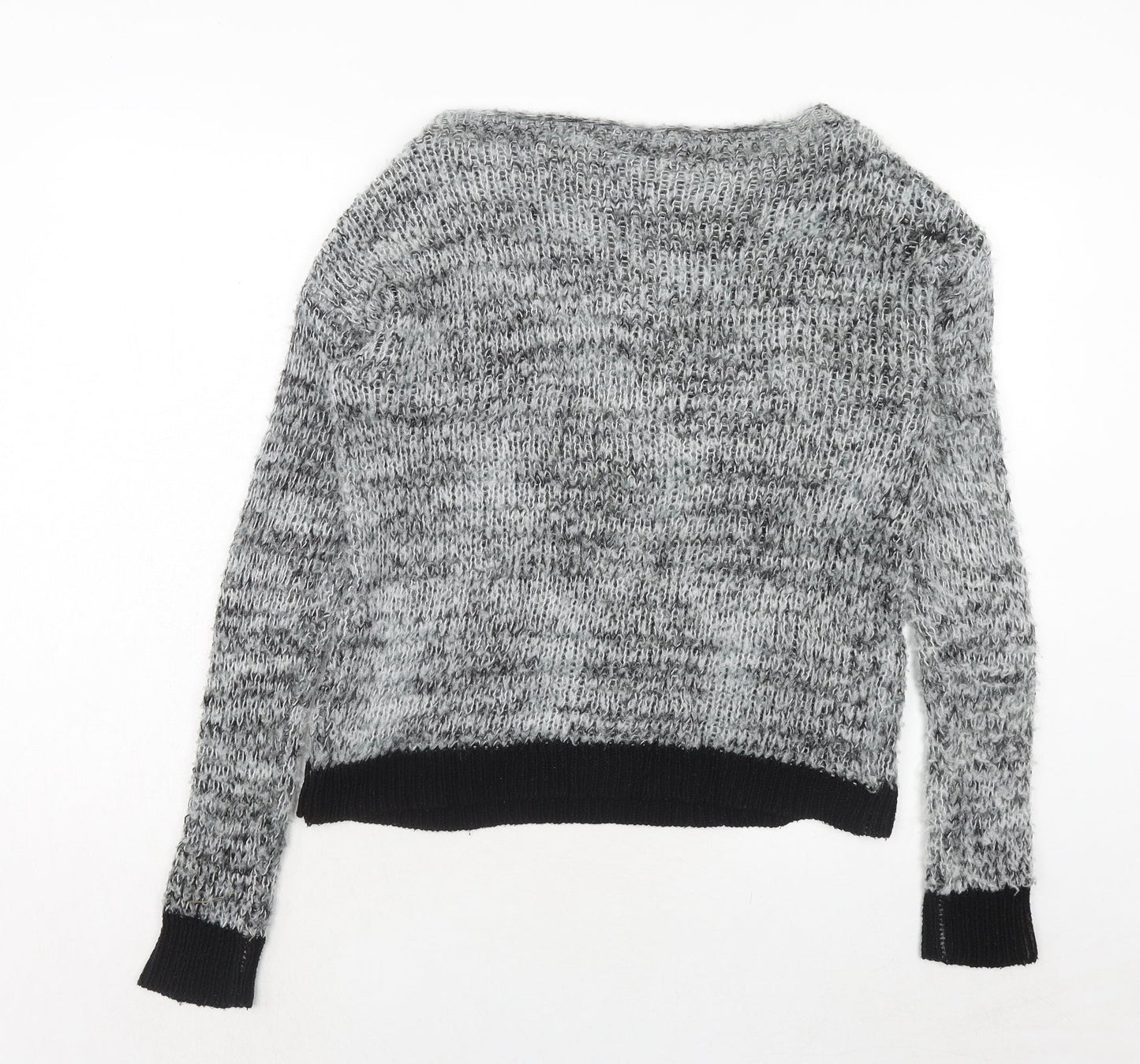 Katsumi Womens Grey Round Neck Geometric Acrylic Pullover Jumper Size S