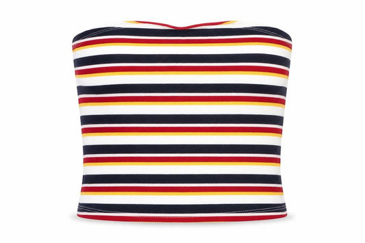 New Look Womens Multicoloured Striped Cotton Cropped Tank Size 8 Square Neck