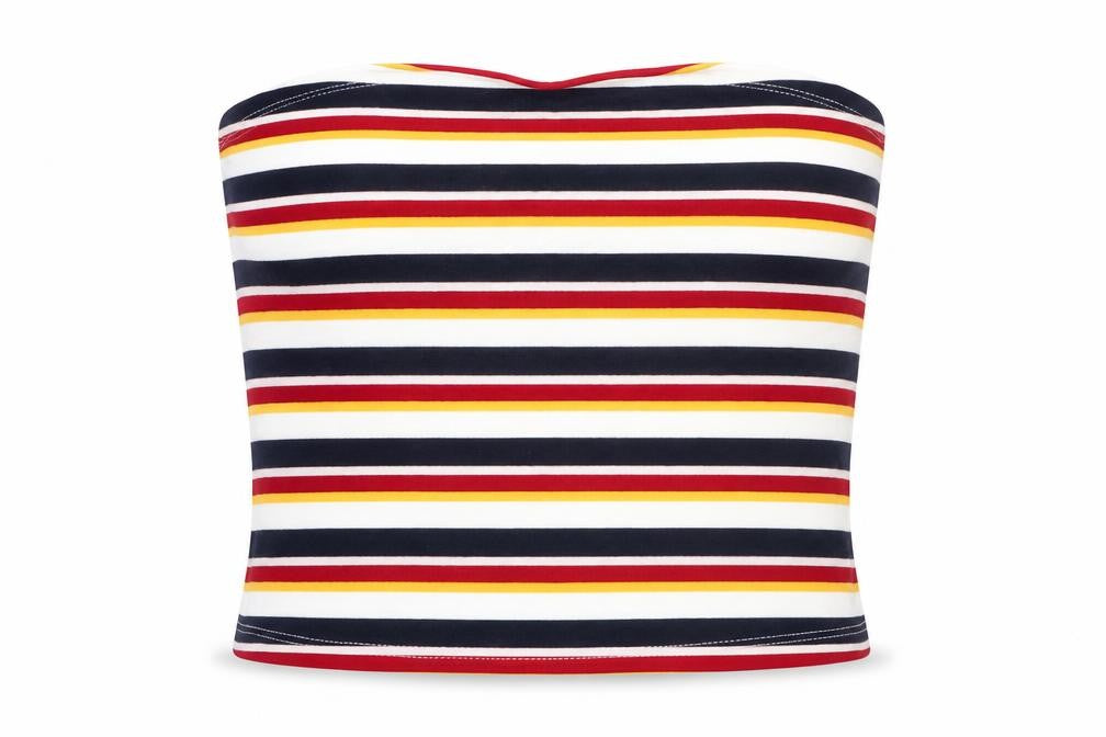 New Look Womens Multicoloured Striped Cotton Cropped Tank Size 8 Square Neck