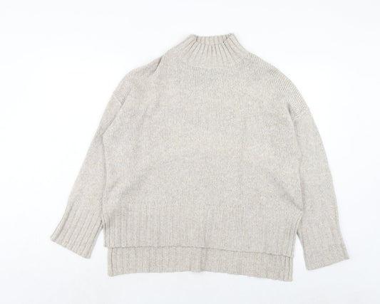 New Look Womens Brown Mock Neck Nylon Pullover Jumper Size M
