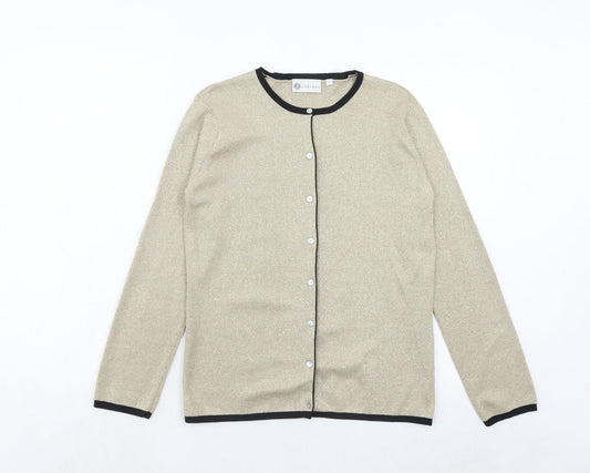 Janique Womens Gold V-Neck Viscose Cardigan Jumper Size S
