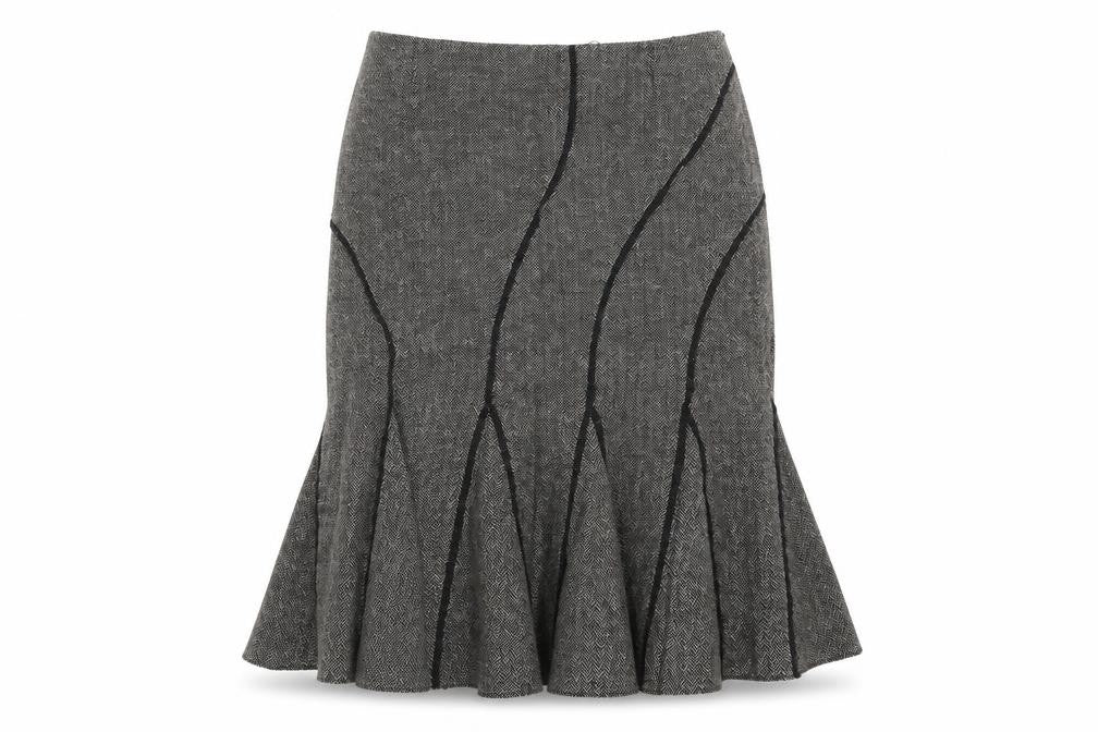 Mandolin Womens Grey Herringbone Acrylic Trumpet Skirt Size 16 Zip