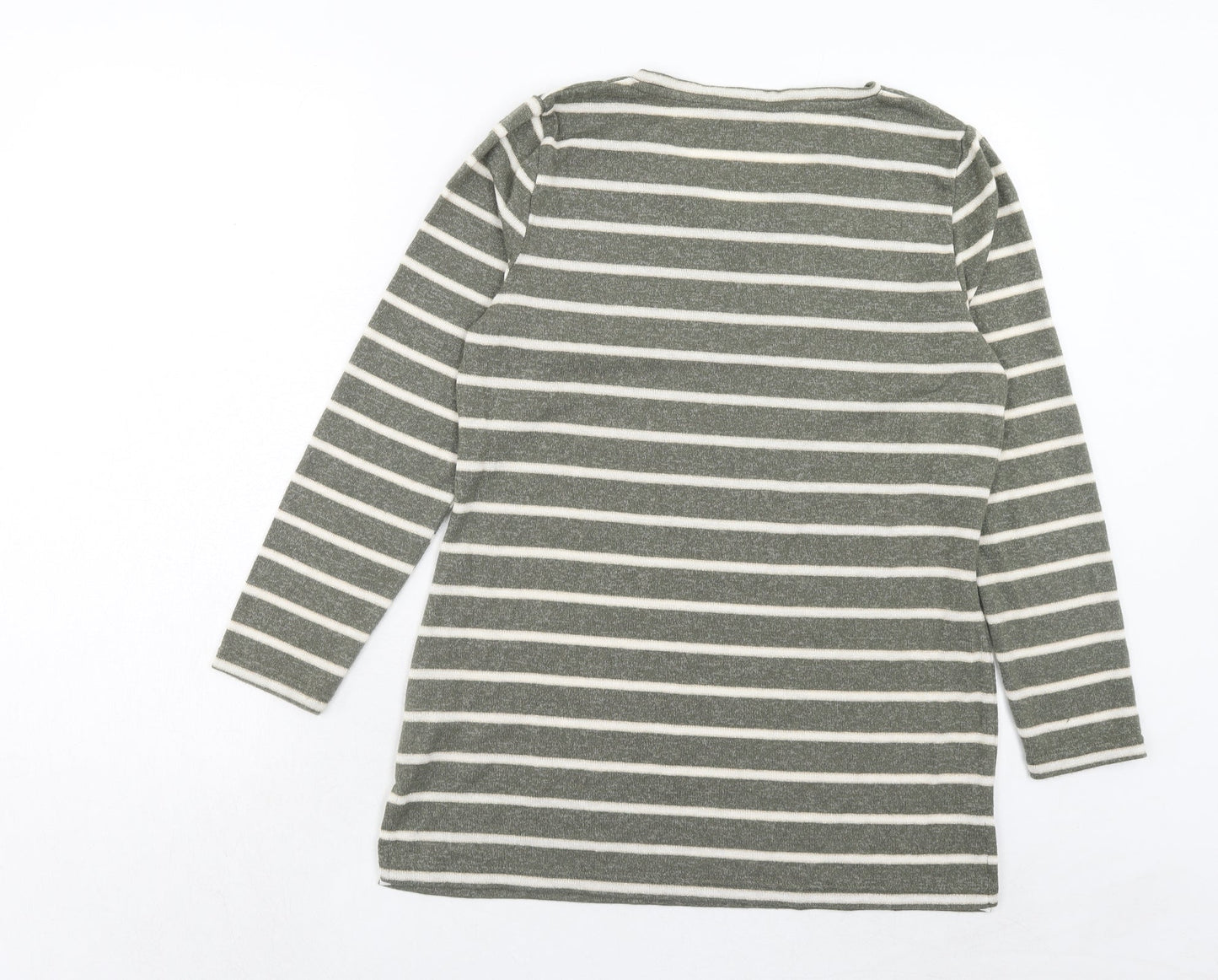 Bonmarché Womens Green V-Neck Striped Polyester Pullover Jumper Size 12