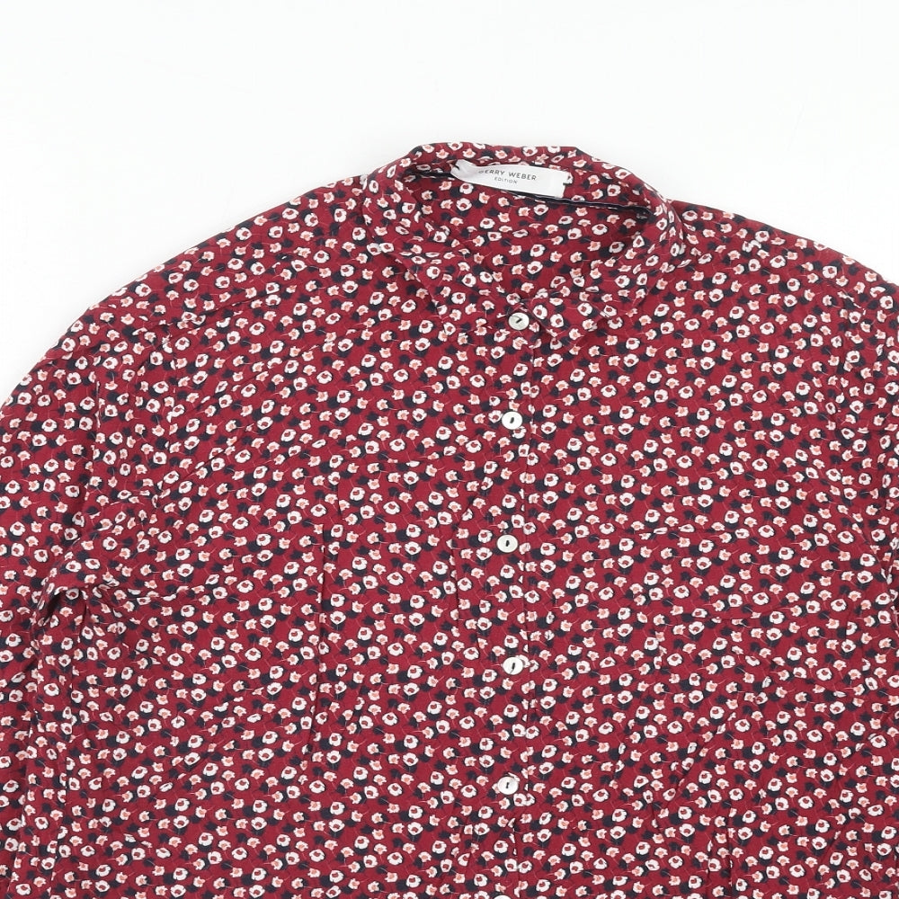 Gerry Weber Womens Red Floral Viscose Basic Button-Up Size 10 Collared
