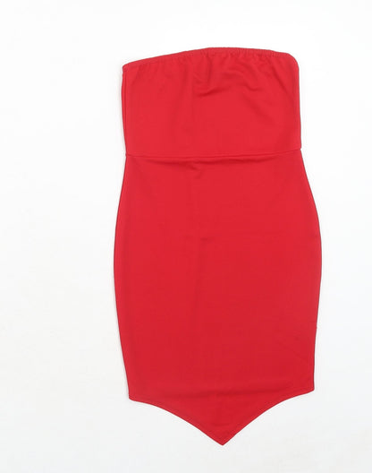 PRETTYLITTLETHING Womens Red Polyester Bodycon Size 6 Square Neck Pullover