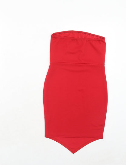 PRETTYLITTLETHING Womens Red Polyester Bodycon Size 6 Square Neck Pullover