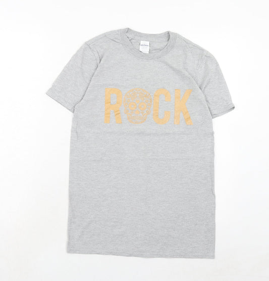 Gildan Womens Grey Cotton Basic T-Shirt Size S Round Neck - Rock