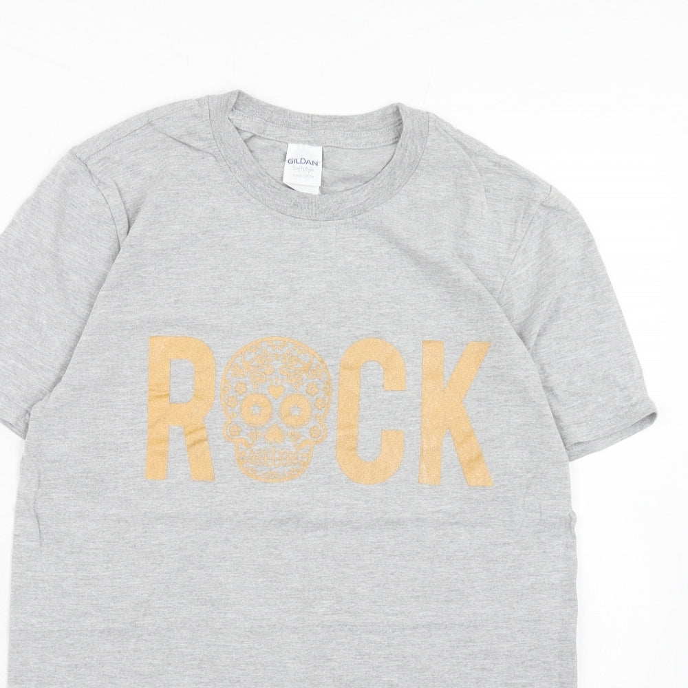 Gildan Womens Grey Cotton Basic T-Shirt Size S Round Neck - Rock
