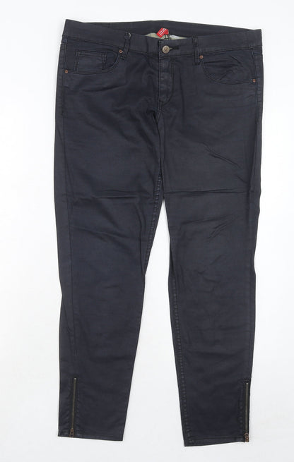 H&M Womens Black Cotton Trousers Size 12 Regular Zip - Coated
