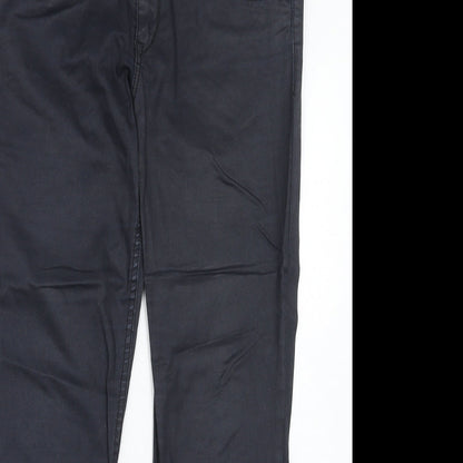 H&M Womens Black Cotton Trousers Size 12 Regular Zip - Coated