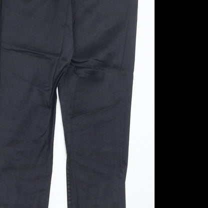H&M Womens Black Cotton Trousers Size 12 Regular Zip - Coated