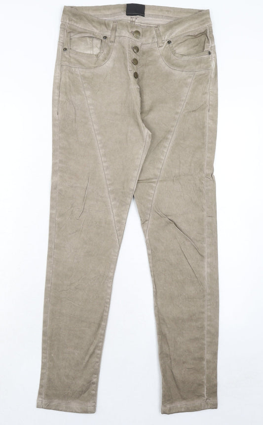 Janina Womens Beige Polyester Trousers Size 8 Regular Button
