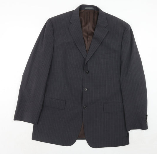 Greenwoods Mens Grey Striped Polyester Jacket Suit Jacket Size 44 Regular