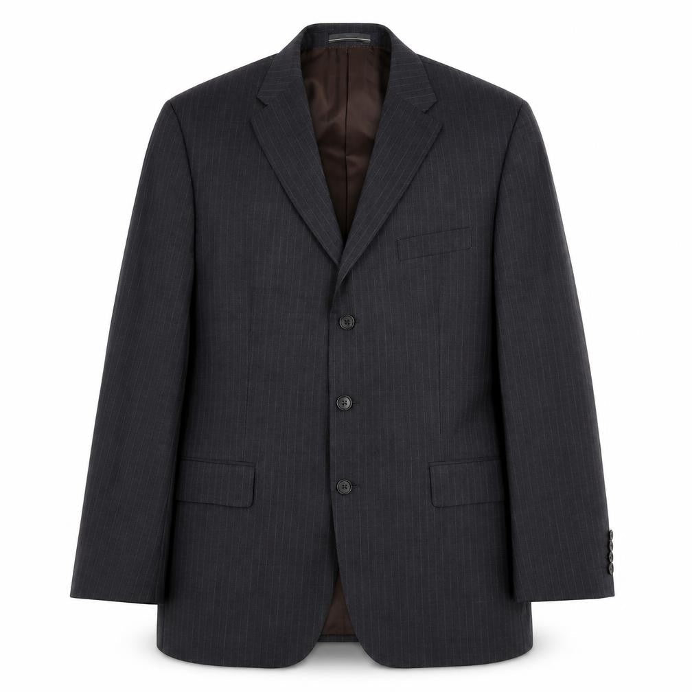 Greenwoods Mens Grey Striped Polyester Jacket Suit Jacket Size 44 Regular