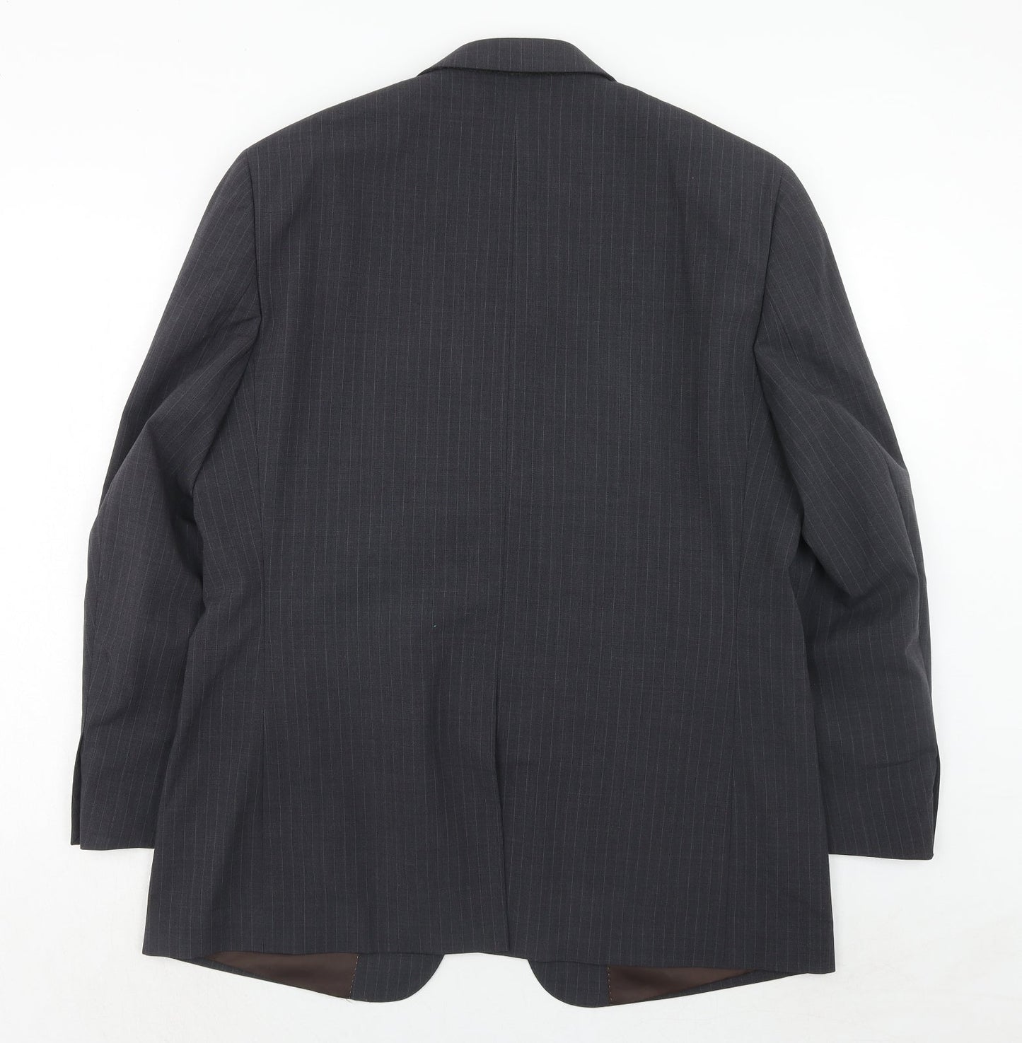 Greenwoods Mens Grey Striped Polyester Jacket Suit Jacket Size 44 Regular