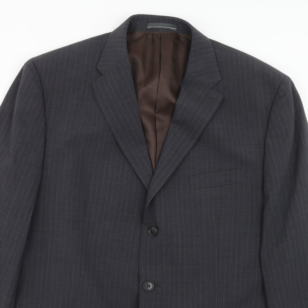 Greenwoods Mens Grey Striped Polyester Jacket Suit Jacket Size 44 Regular