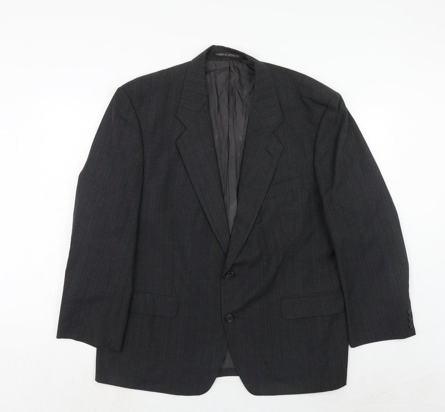 Marks and Spencer Mens Grey Striped Polyester Jacket Suit Jacket Size 44 Regular