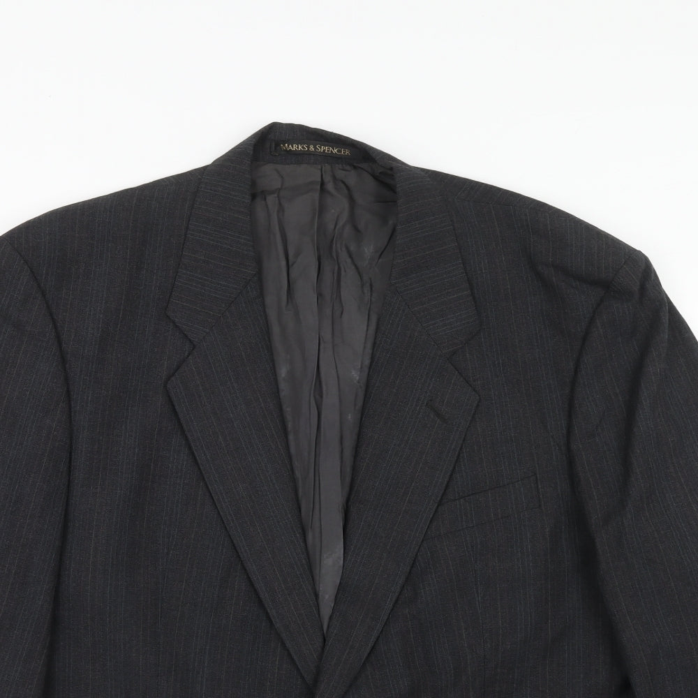 Marks and Spencer Mens Grey Striped Polyester Jacket Suit Jacket Size 44 Regular