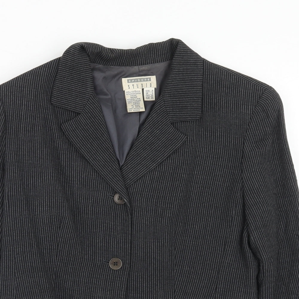 Studio Womens Black Striped Viscose Jacket Blazer Size 6