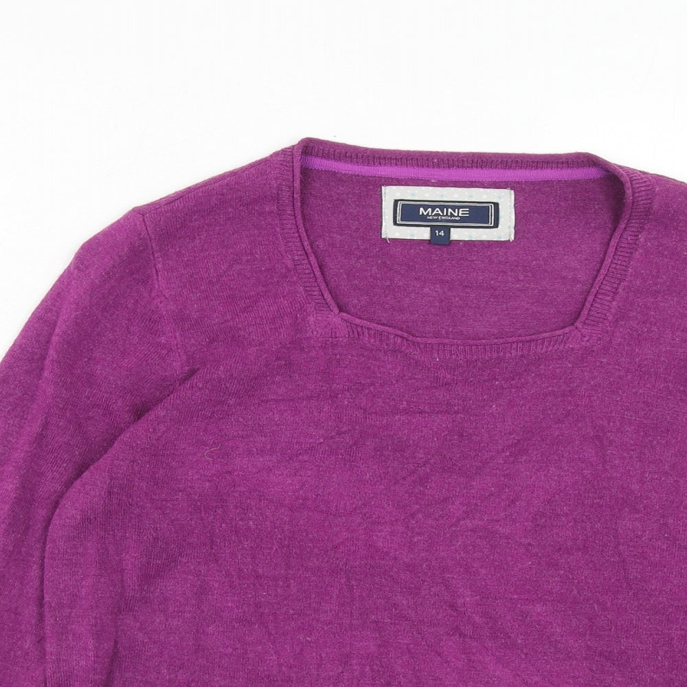 Maine Womens Purple Square Neck Acrylic Pullover Jumper Size 14