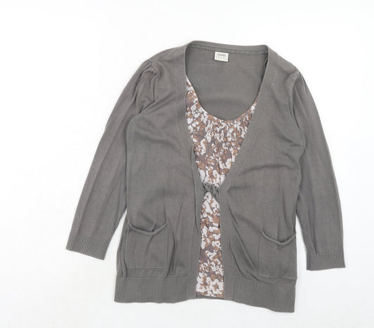 Esprit Womens Grey Scoop Neck Geometric Cotton Cardigan Jumper Size S