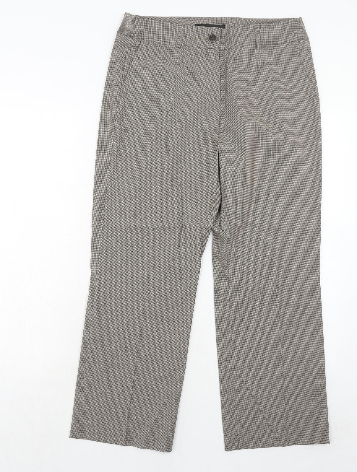 Gerry Weber Womens Brown Check Polyester Dress Pants Trousers Size 12 Regular Zip