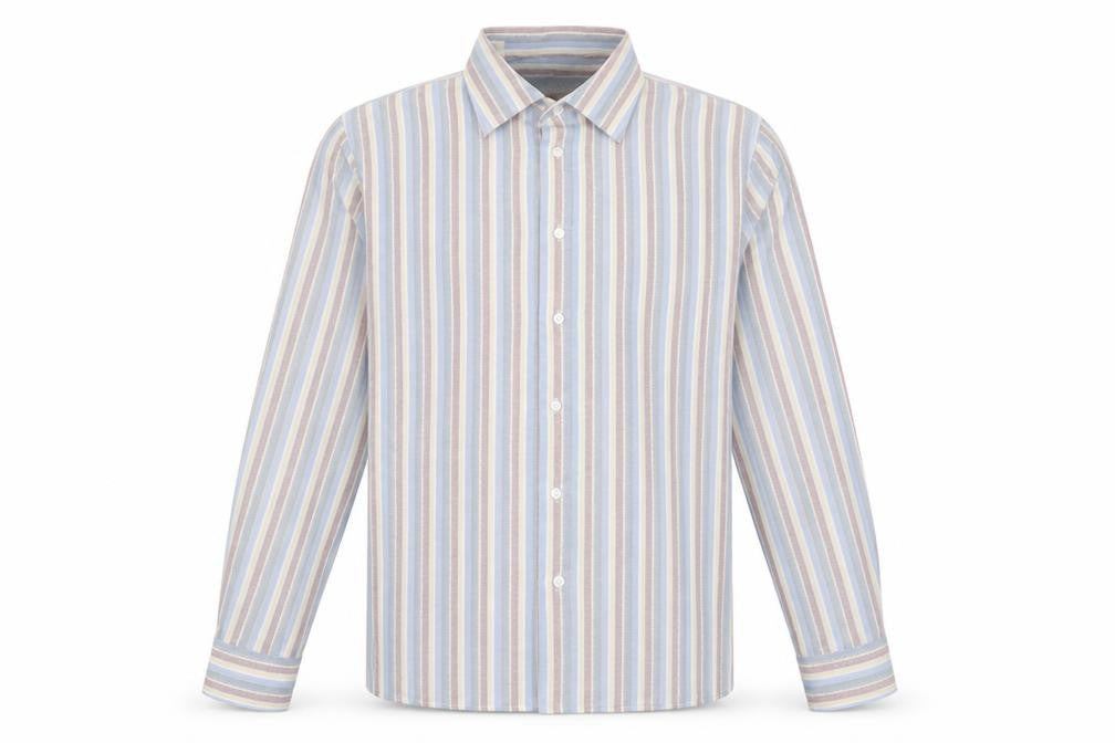 John Charles Mens Blue Striped Polyester Button-Up Size 16.5 Collared Button