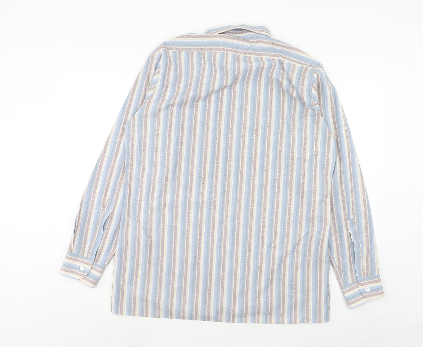 John Charles Mens Blue Striped Polyester Button-Up Size 16.5 Collared Button