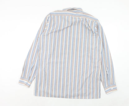 John Charles Mens Blue Striped Polyester Button-Up Size 16.5 Collared Button