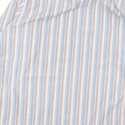 John Charles Mens Blue Striped Polyester Button-Up Size 16.5 Collared Button