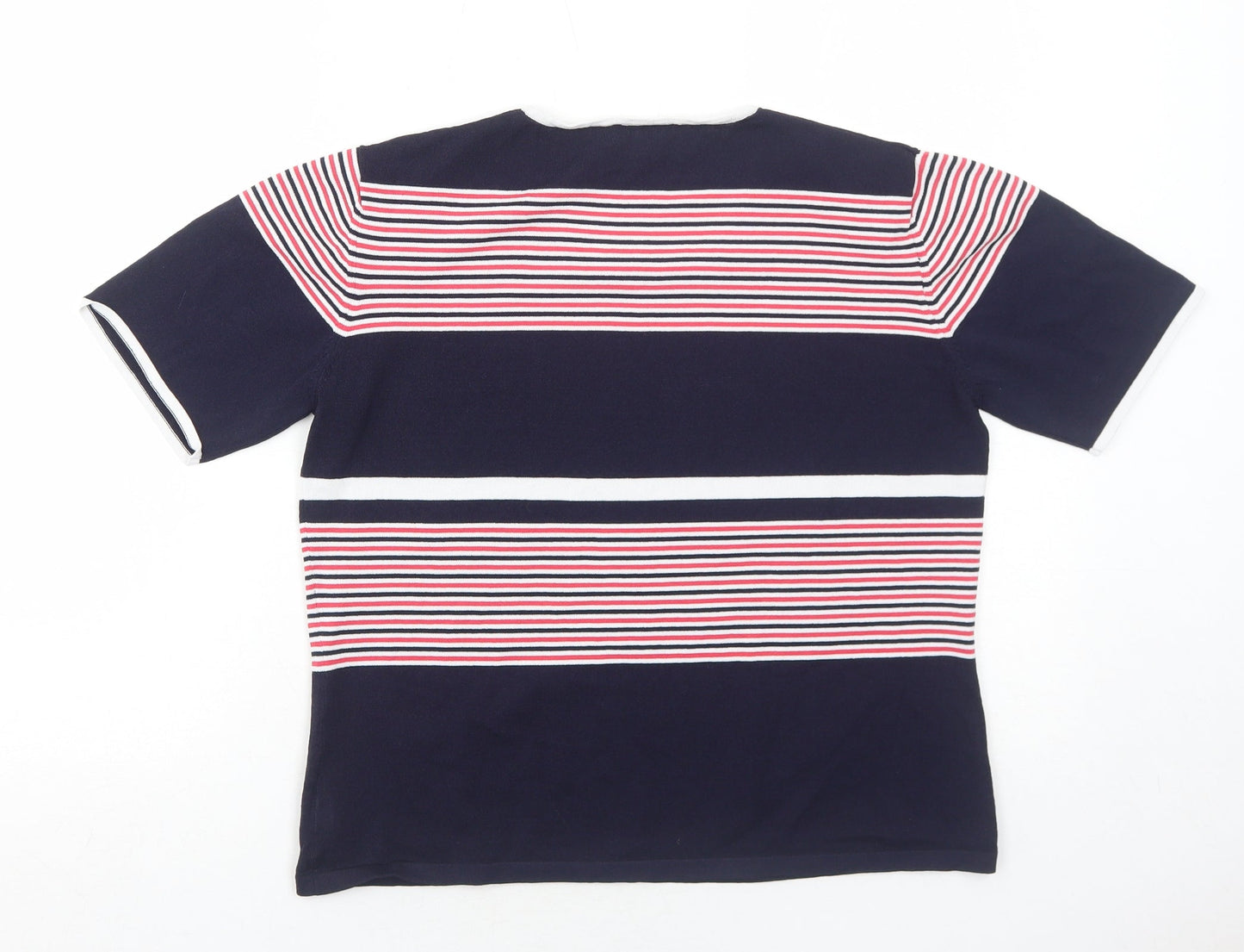 Habella Womens Blue Striped Nylon Basic T-Shirt Size 14 Round Neck