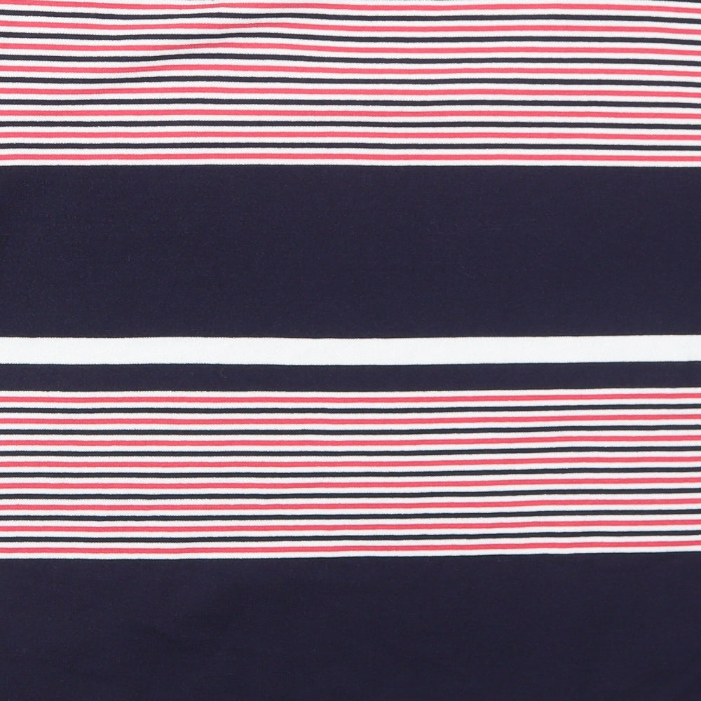 Habella Womens Blue Striped Nylon Basic T-Shirt Size 14 Round Neck
