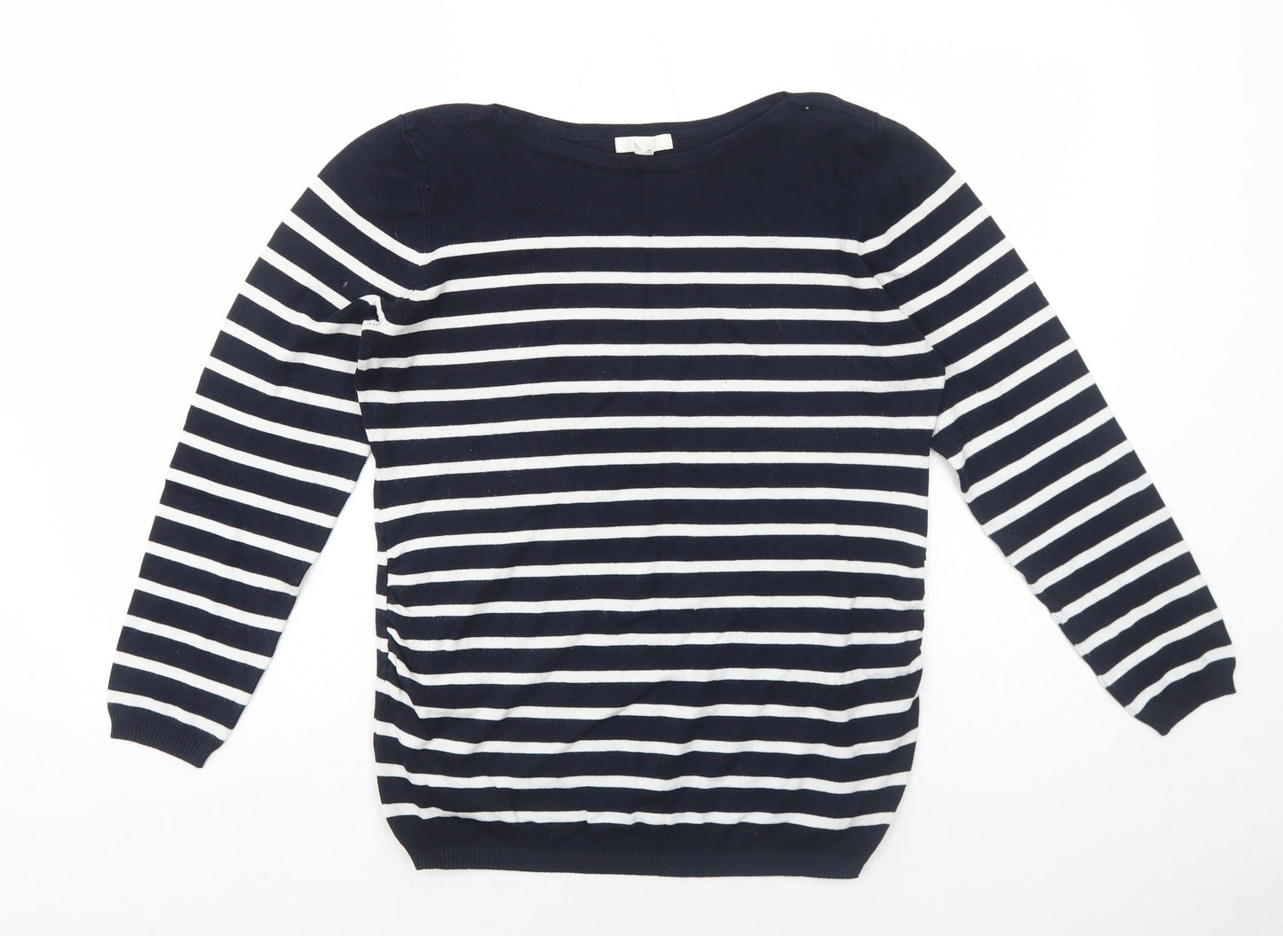 H&M Womens Blue Round Neck Striped Viscose Pullover Jumper Size L