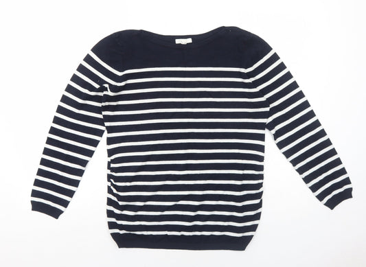 H&M Womens Blue Round Neck Striped Viscose Pullover Jumper Size L