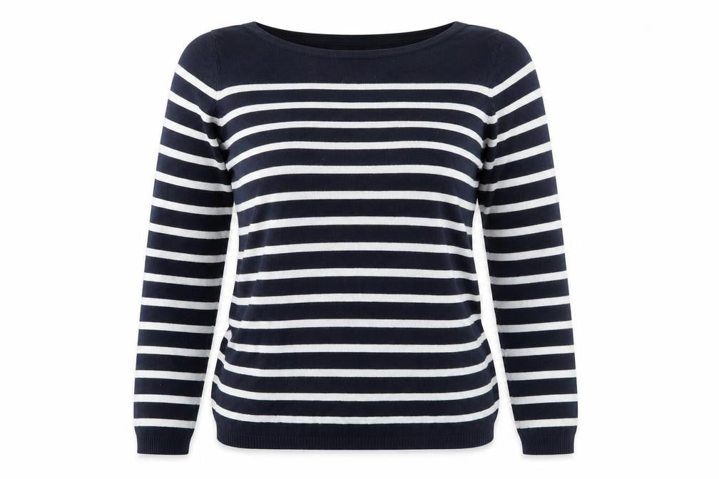 H&M Womens Blue Round Neck Striped Viscose Pullover Jumper Size L