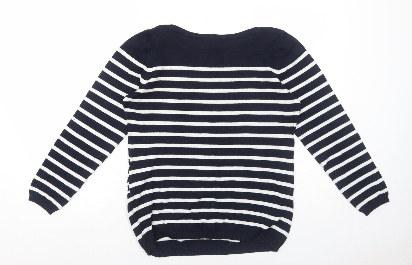 H&M Womens Blue Round Neck Striped Viscose Pullover Jumper Size L