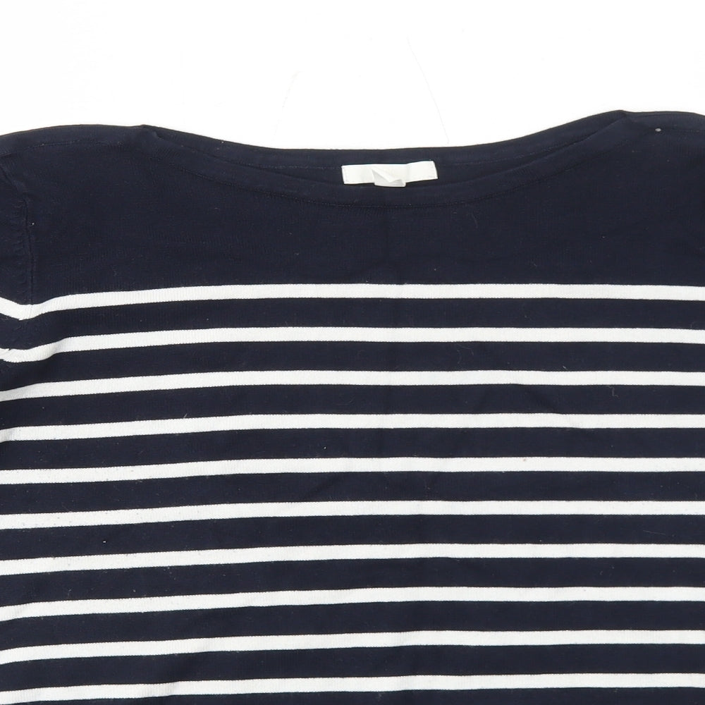 H&M Womens Blue Round Neck Striped Viscose Pullover Jumper Size L