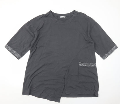 Diverse Womens Grey Cotton Basic T-Shirt Size L Round Neck - Sequin Trim