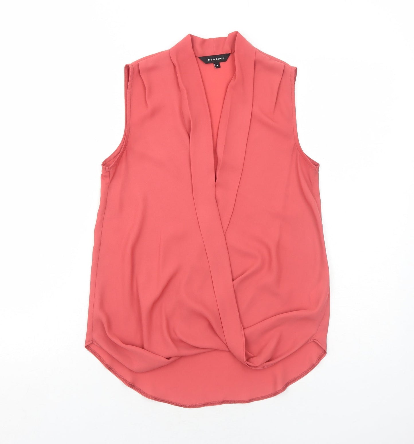 New Look Womens Pink Polyester Basic Blouse Size 8 V-Neck