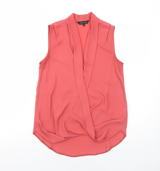 New Look Womens Pink Polyester Basic Blouse Size 8 V-Neck