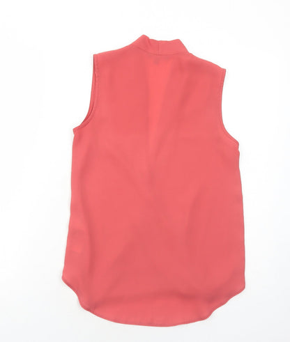 New Look Womens Pink Polyester Basic Blouse Size 8 V-Neck
