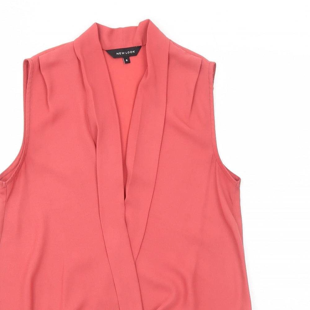 New Look Womens Pink Polyester Basic Blouse Size 8 V-Neck