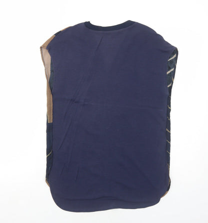 Next Womens Blue Geometric Lyocell Basic Blouse Size 10 V-Neck
