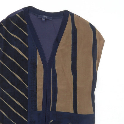 Next Womens Blue Geometric Lyocell Basic Blouse Size 10 V-Neck