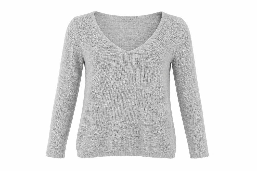 H&M Womens Grey V-Neck Acrylic Pullover Jumper Size S