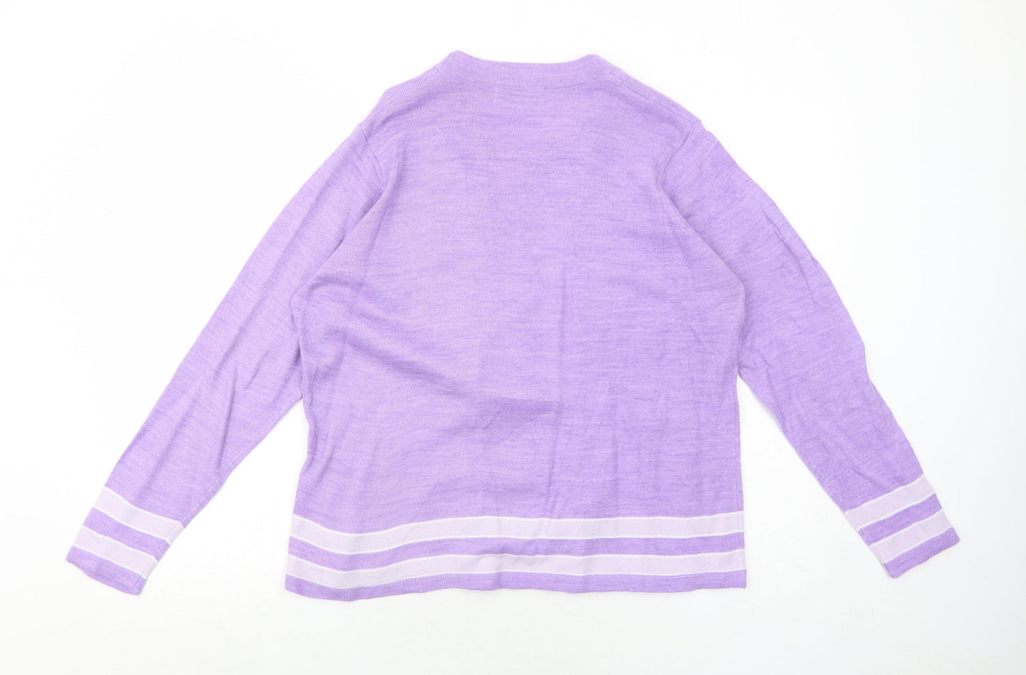 EWM Womens Purple Round Neck Striped Acrylic Pullover Jumper Size 14 - Twin Set Size 14-16