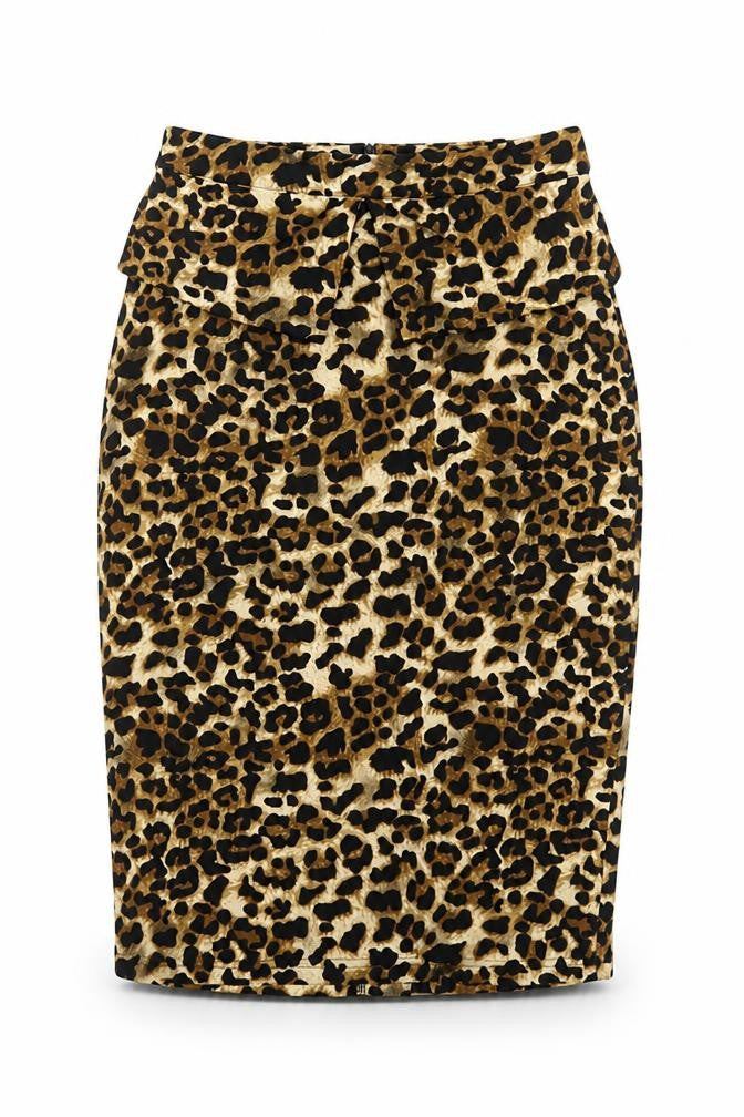 Rorox Womens Brown Animal Print Polyester Straight & Pencil Skirt Size M Zip - Leopard Print
