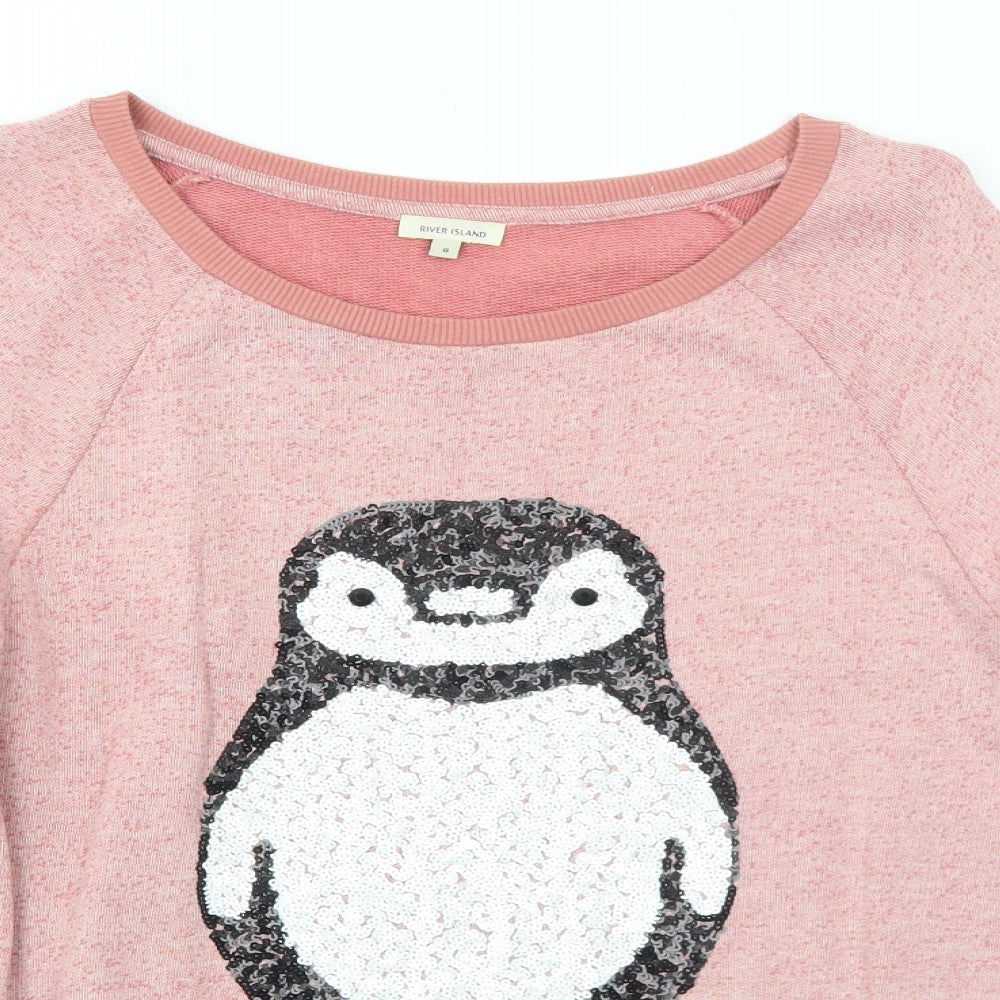 River Island Womens Pink Cotton Pullover Sweatshirt Size 8 Pullover - Penguin
